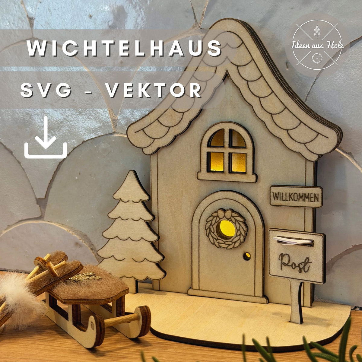 Wichtelhaus mit Beleuchtung SVG Laserdatei